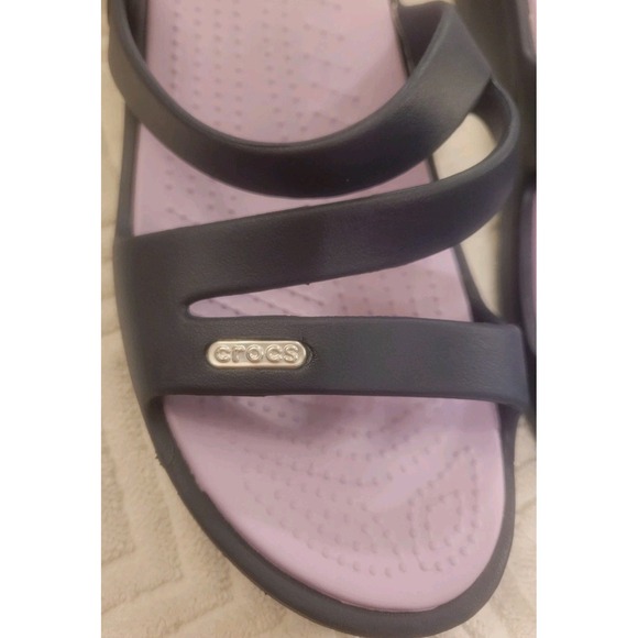 Crocs Size 10  Heeled Patricia Sandals Blue With  Purple Insoles - Picture 3 of 8